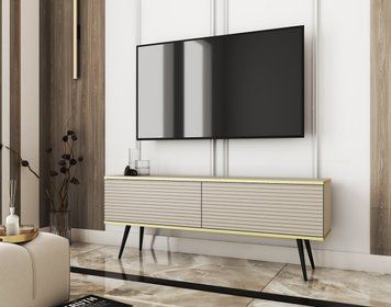 Тумба під телевізор Perfect Home Оро / Oro 2-дверна з чорними ніжками RTV135 MDF бежевый фото - Купити Тумби ТВ PERFECT HOME в епіцентрі меблів GerborDesign.com.ua