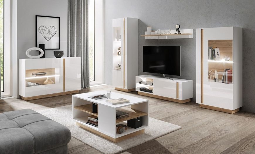 Витрина высокая Perfect Home Арко / Arco 1-дверная 1D1W/60 белый глянец / дуб грандсон фото - Купить Витрины PERFECT HOME в эпицентре мебели GerborDesign.com.ua