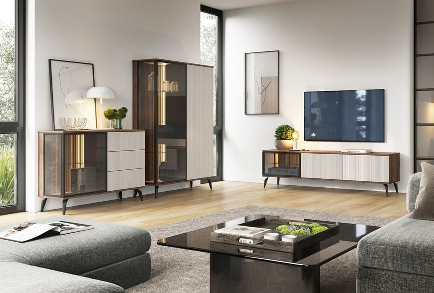 Комод з підсвіткою Вічі / Vici K154 3-дверний Perfect Home орех / кашемир фото - Купити Комоди PERFECT HOME в епіцентрі меблів GerborDesign.com.ua