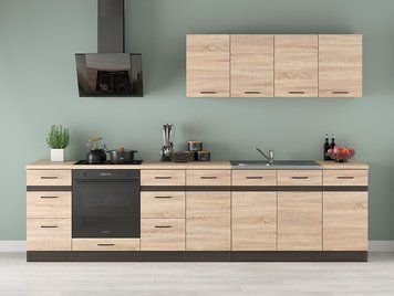 Кухня 300 см Junona Line BRW, кухонный гарнитур 3 м Black Red White венге / дуб сонома фото - Купить Кухни BLACK RED WHITE в эпицентре мебели GerborDesign.com.ua