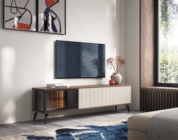 Тумба під ТВ з підсвіткою Вічі / Vici RTV180 3-дверна Perfect Home орех / кашемир фото - Купити Тумби ТВ PERFECT HOME в епіцентрі меблів GerborDesign.com.ua