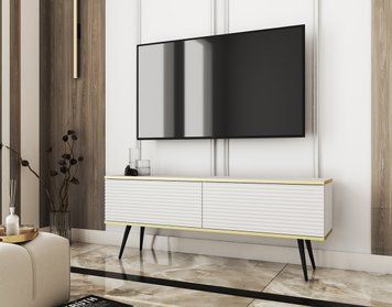 Тумба під телевізор Perfect Home Оро / Oro 2-дверна з чорними ніжками RTV135 MDF білий фото - Купити Тумби ТВ PERFECT HOME в епіцентрі меблів GerborDesign.com.ua