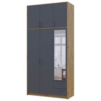 Шкаф с зеркалом и высокой антресолью Ронди Doros (Дорос) 3 ДСП 121х52х260 см дуб артизан / графит фото - Купить Шкафы DOROS | ДОРОС в эпицентре мебели GerborDesign.com.ua