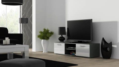Тумба под телевизор SOHO Cama Meble RTV 140 S4 сірий / білий глянець фото - Купить Тумбы ТВ CAMA MEBLE в эпицентре мебели GerborDesign.com.ua, Киев, Днепр, Львов, Луцк, Хмельницкий
