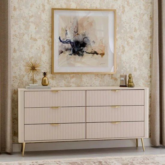 Комод Perfect Home Ланте / Lante с 6 ящиками и золотыми ножками 6S/163 бежевый фото - Купить Комоды PERFECT HOME в эпицентре мебели GerborDesign.com.ua