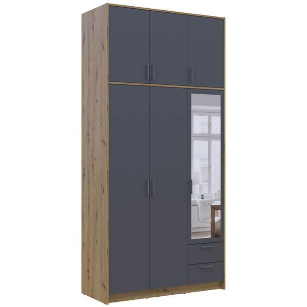 Шкаф с зеркалом и высокой антресолью Ронди Doros (Дорос) 3 ДСП 121х52х260 см дуб артизан / графит фото - Купить Шкафы DOROS | ДОРОС в эпицентре мебели GerborDesign.com.ua