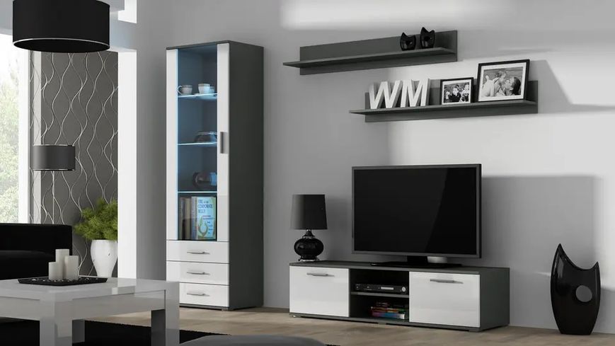 Тумба под телевизор SOHO Cama Meble RTV 140 S4 сірий / білий глянець фото - Купить Тумбы ТВ CAMA MEBLE в эпицентре мебели GerborDesign.com.ua
