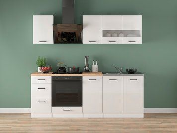 Кухня 220 см Junona Line BRW, кухонный гарнитур 2.2 м Black Red White белый меловой глянец фото - Купить Кухни BLACK RED WHITE в эпицентре мебели GerborDesign.com.ua