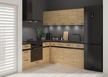 Угловая кухня 200x200 см Junona Line BRW, кухонный угловой гарнитур 2x2 м Black Red White дуб бернштайн фото - Купить Кухни BLACK RED WHITE в эпицентре мебели GerborDesign.com.ua