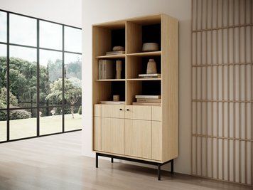 Стелаж Perfect Home Джапанді / Japandi R104 2-дверний Дуб линео фото - Купити Стелажі PERFECT HOME в епіцентрі меблів GerborDesign.com.ua