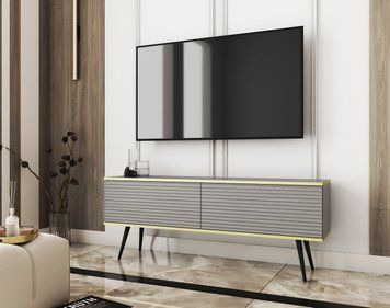 Тумба під телевізор Perfect Home Оро / Oro 2-дверна з чорними ніжками RTV135 MDF сірий фото - Купити Тумби ТВ PERFECT HOME в епіцентрі меблів GerborDesign.com.ua