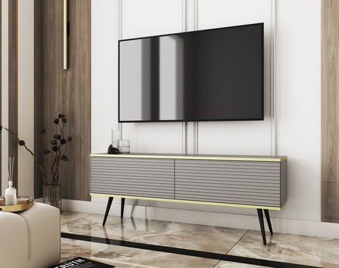Тумба під телевізор Perfect Home Оро / Oro 2-дверна з чорними ніжками RTV135 MDF сірий фото - Купити Тумби ТВ PERFECT HOME в епіцентрі меблів GerborDesign.com.ua, Київ, Дніпро, Львів, Луцьк, Хмельницький