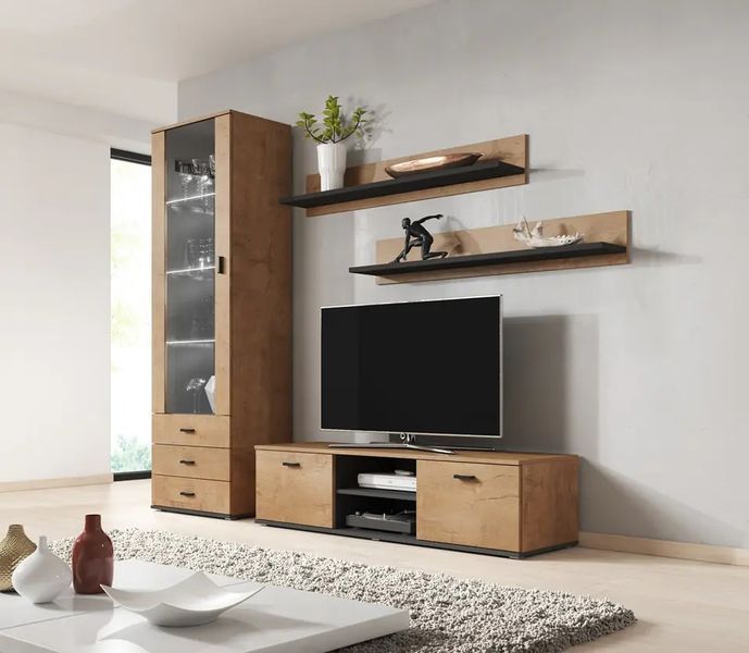 Полка (2 шт.) SOHO Cama Meble S5 дуб лефкас / чорний фото - Купить Навесные полки  CAMA MEBLE в эпицентре мебели GerborDesign.com.ua, Киев, Днепр, Львов, Луцк, Хмельницкий