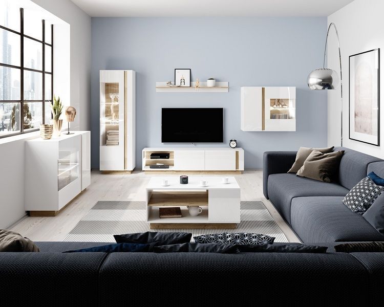 Витрина навесная Perfect Home Арко / Arco 2-дверная 2D1W/96 белый глянец / дуб грандсон фото - Купить Витрины PERFECT HOME в эпицентре мебели GerborDesign.com.ua