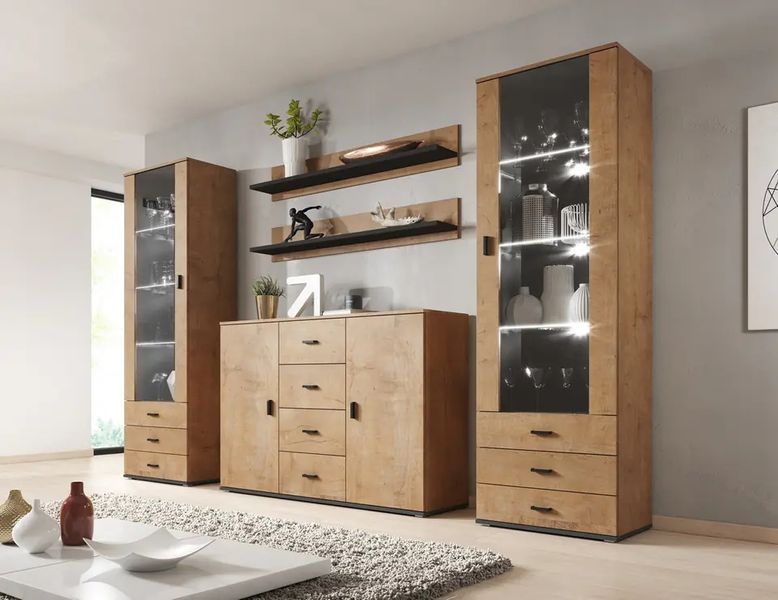 Полка (2 шт.) SOHO Cama Meble S5 дуб лефкас / чорний фото - Купить Навесные полки  CAMA MEBLE в эпицентре мебели GerborDesign.com.ua, Киев, Днепр, Львов, Луцк, Хмельницкий