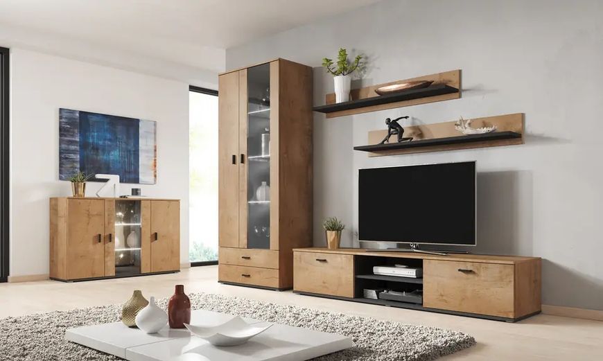 Полка (2 шт.) SOHO Cama Meble S5 дуб лефкас / чорний фото - Купить Навесные полки  CAMA MEBLE в эпицентре мебели GerborDesign.com.ua, Киев, Днепр, Львов, Луцк, Хмельницкий