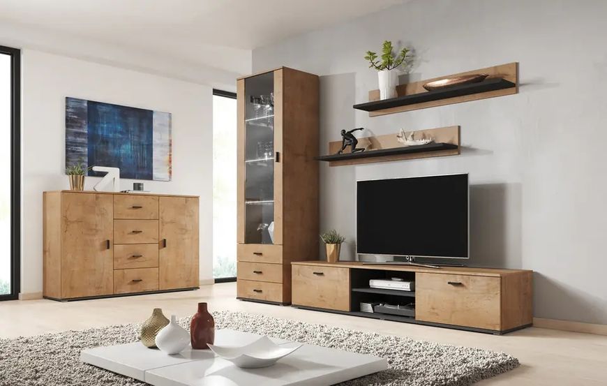 Полка (2 шт.) SOHO Cama Meble S5 дуб лефкас / чорний фото - Купить Навесные полки  CAMA MEBLE в эпицентре мебели GerborDesign.com.ua, Киев, Днепр, Львов, Луцк, Хмельницкий