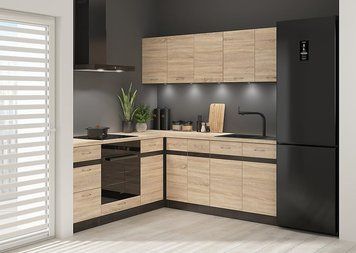 Угловая кухня 200x200 см Junona Line BRW, кухонный угловой гарнитур 2x2 м Black Red White венге / дуб сонома фото - Купить Кухни BLACK RED WHITE в эпицентре мебели GerborDesign.com.ua