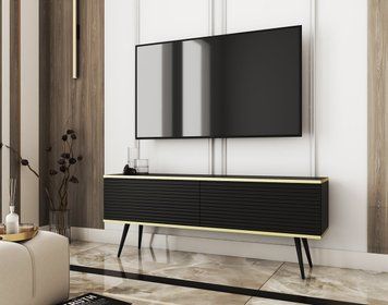 Тумба під телевізор Perfect Home Оро / Oro 2-дверна з чорними ніжками RTV135 MDF чорний фото - Купити Тумби ТВ PERFECT HOME в епіцентрі меблів GerborDesign.com.ua