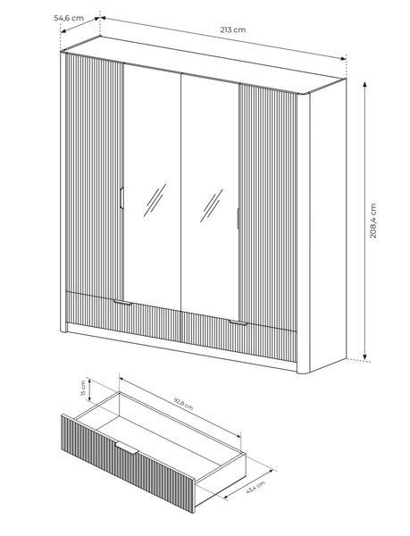Шкаф для одежды Perfect Home Ланте / Lante 4-дверный с зеркалом и черными ручками 4D2S/213 бежевый фото - Купить Шкафы PERFECT HOME в эпицентре мебели GerborDesign.com.ua