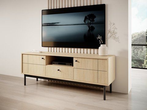 Тумба под ТВ Perfect Home Джапанди / Japandi RTV154 2-дверная с 1 ящиком Дуб линео фото - Купить Тумбы ТВ PERFECT HOME в эпицентре мебели GerborDesign.com.ua, Киев, Днепр, Львов, Луцк, Хмельницкий