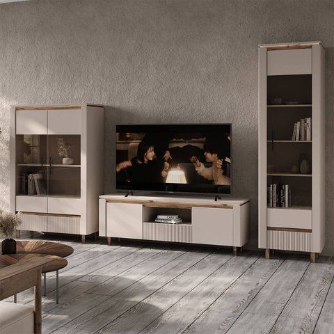 Стенка в гостиную Элегант БРВ (ВМК) Elegant BRW дуб ливорно / кашемир фото - Купить Гостиные БРВ | ВМК-Украина в эпицентре мебели GerborDesign.com.ua, Киев, Днепр, Львов, Луцк, Хмельницкий