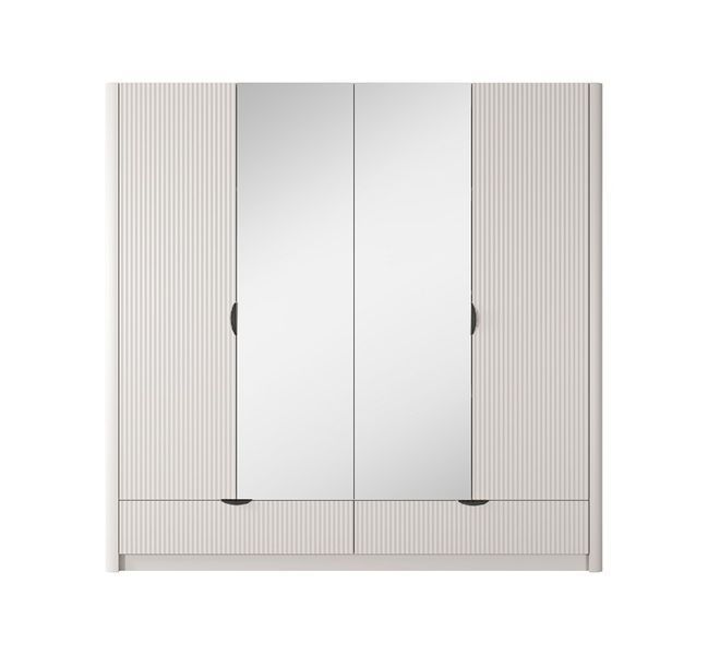 Шкаф для одежды Perfect Home Ланте / Lante 4-дверный с зеркалом и черными ручками 4D2S/213 бежевый фото - Купить Шкафы PERFECT HOME в эпицентре мебели GerborDesign.com.ua