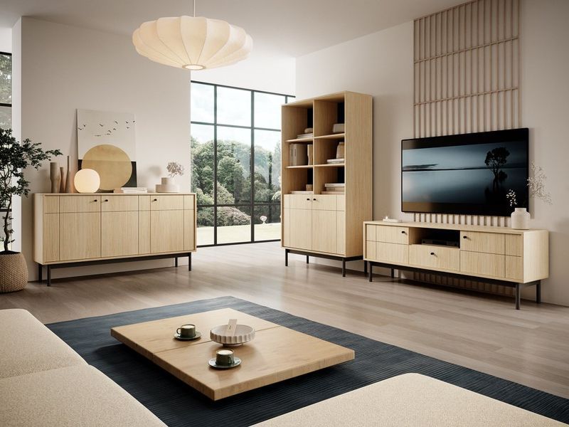 Тумба під ТВ Perfect Home Джапанді / Japandi RTV154 2-дверна з 1 шухядою Дуб линео фото - Купити Тумби ТВ PERFECT HOME в епіцентрі меблів GerborDesign.com.ua