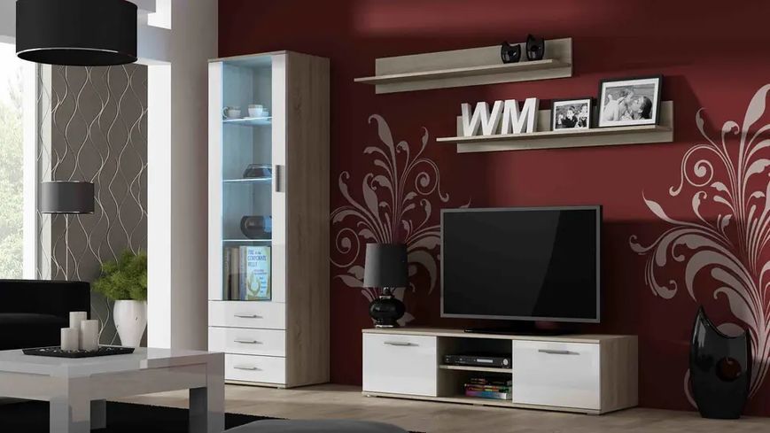 Тумба під телевізор SOHO Cama Meble RTV 140 S4 дуб сонома / білий глянець фото - Купити Тумби ТВ CAMA MEBLE в епіцентрі меблів GerborDesign.com.ua, Київ, Дніпро, Львів, Луцьк, Хмельницький