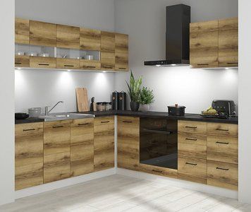 Угловая кухня 220x240 см Junona Line BRW, кухонный угловой гарнитур 2.2x2.4 м Black Red White білий / світлий дуб делано фото - Купить Кухни BLACK RED WHITE в эпицентре мебели GerborDesign.com.ua