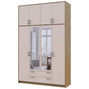 Шкаф с зеркалом и высокой антресолью Ронди Doros (Дорос) 4 ДСП 160х52х260 см дуб артизан / кашемир фото - Купить Шкафы DOROS | ДОРОС в эпицентре мебели GerborDesign.com.ua