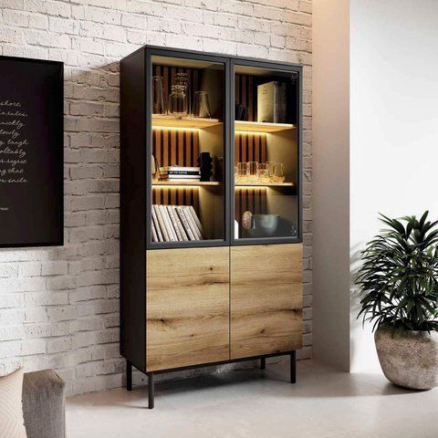 Вітрина висока з підсвіткою Perfect Home Ланг / Lang 4-дверна 4D2W/100, черный / дуб евок PFH-091140