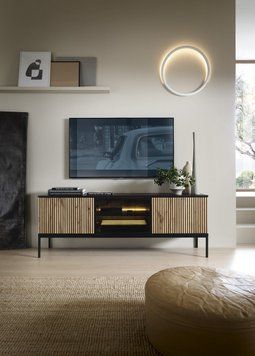 Тумба під ТВ з підсвіткою Perfect Home Сенто / Sento RTV154 3-дверна Черный/дуб один фото - Купити Тумби ТВ PERFECT HOME в епіцентрі меблів GerborDesign.com.ua