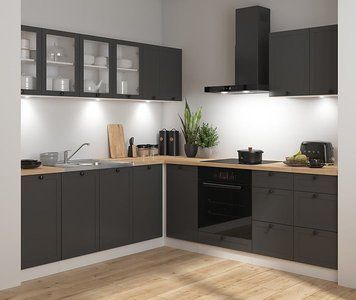 Угловая кухня 220x240 см Junona Line BRW, кухонный угловой гарнитур 2.2x2.4 м Black Red White белый / графит фото - Купить Кухни BLACK RED WHITE в эпицентре мебели GerborDesign.com.ua