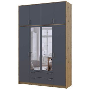 Шкаф с зеркалом и высокой антресолью Ронди Doros (Дорос) 4 ДСП 160х52х260 см дуб артизан / графит фото - Купить Шкафы DOROS | ДОРОС в эпицентре мебели GerborDesign.com.ua