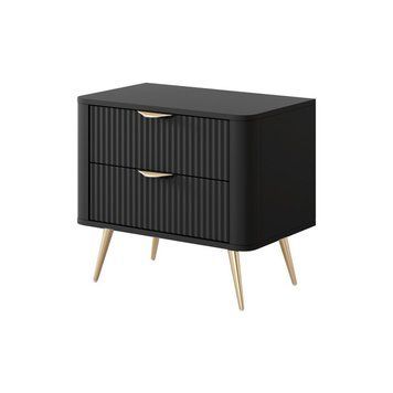 Тумба приліжкова Perfect Home Ланте / Lante з 2 шухлядами і золотими ніжками 2S чорний фото - Купити Тумби приліжкові PERFECT HOME в епіцентрі меблів GerborDesign.com.ua