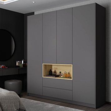 Шафа для одягу з нішею Дейл Doros (Дорос) 4 ДСП 206х52х220, графіт / дуб евок 80737724 в інтерʼєрі вітальні