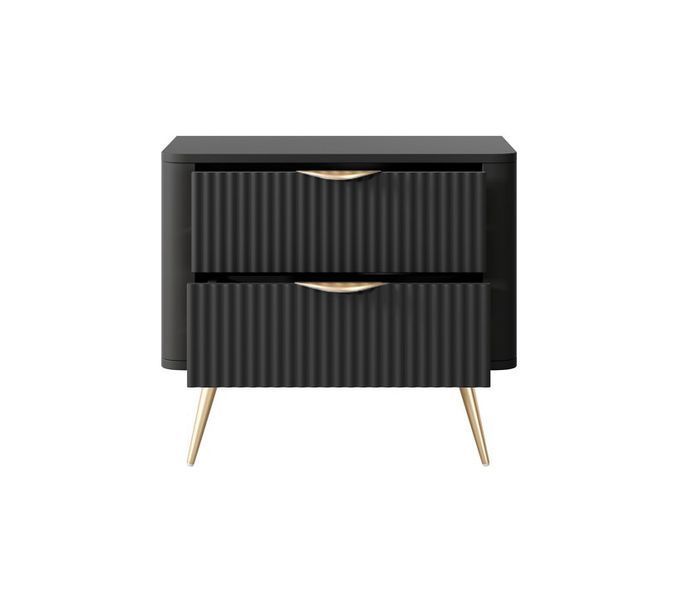 Тумба приліжкова Perfect Home Ланте / Lante з 2 шухлядами і золотими ніжками 2S чорний фото - Купити Тумби приліжкові PERFECT HOME в епіцентрі меблів GerborDesign.com.ua