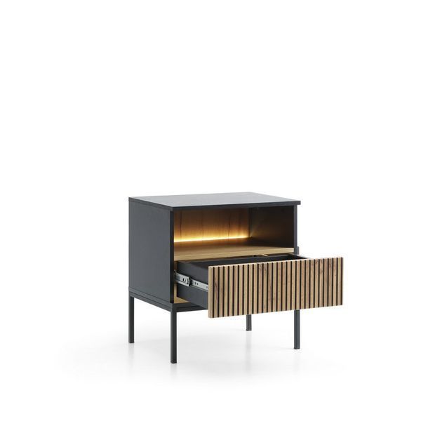 Тумба приліжкова з підсвіткою Perfect Home Сенто / Sento S54 з 1 шухлядою Черный/дуб один фото - Купити Тумби приліжкові PERFECT HOME в епіцентрі меблів GerborDesign.com.ua