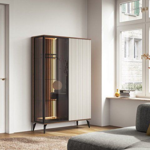 Вітрина висока з підсвіткою Perfect Home Вічі / Vici WT103 2-дверна орех / кашемир фото - Купити Вітрини PERFECT HOME в епіцентрі меблів GerborDesign.com.ua, Київ, Дніпро, Львів, Луцьк, Хмельницький