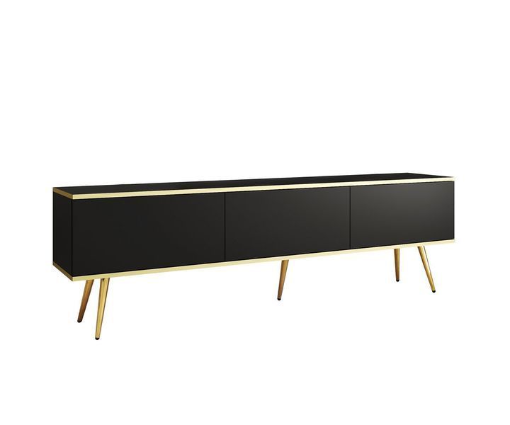 Тумба под телевизор Perfect Home Оро / Oro 3-дверная с золотыми ножками RTV175 черный фото - Купить Тумбы ТВ PERFECT HOME в эпицентре мебели GerborDesign.com.ua