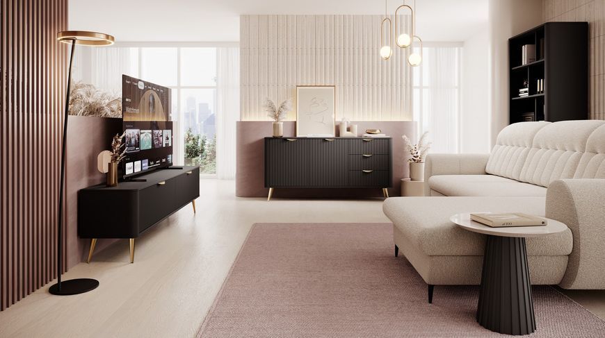 Тумба под телевизор Perfect Home Ланте / Lante 2-дверная с золотыми ножками 2D/200 черный фото - Купить Тумбы ТВ PERFECT HOME в эпицентре мебели GerborDesign.com.ua