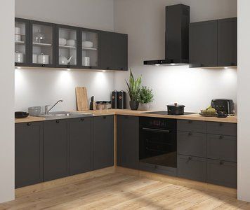 Угловая кухня 220x240 см Junona Line BRW, кухонный угловой гарнитур 2.2x2.4 м Black Red White дуб бернштайн / графіт фото - Купить Кухни BLACK RED WHITE в эпицентре мебели GerborDesign.com.ua