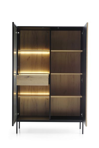 Витрина высокая с подсветкой Perfect Home Сенто / Sento WTSZ104 2-дверная Черный/дуб один фото - Купить Витрины PERFECT HOME в эпицентре мебели GerborDesign.com.ua