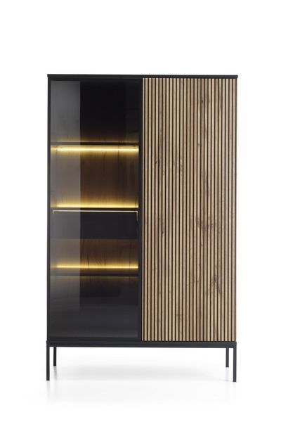 Витрина высокая с подсветкой Perfect Home Сенто / Sento WTSZ104 2-дверная Черный/дуб один фото - Купить Витрины PERFECT HOME в эпицентре мебели GerborDesign.com.ua