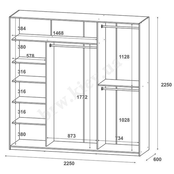 Шафа-купе Сіті Лайт Doros (Дорос) 1 ДСП / 2 Дзеркала 225х60х225 см кашемір фото - Купити Шафи-купе DOROS | ДОРОС в епіцентрі меблів GerborDesign.com.ua
