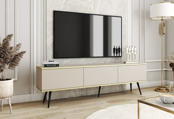 Тумба під телевізор Perfect Home Оро / Oro 3-дверна з чорними ніжками RTV175 бежевый фото - Купити Тумби ТВ PERFECT HOME в епіцентрі меблів GerborDesign.com.ua