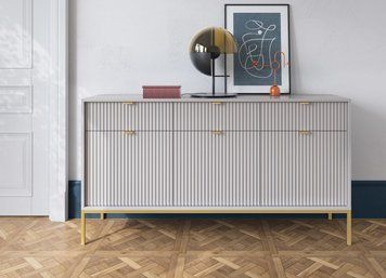 Комод Perfect Home Нова / Nova 3-дверний з 3 шухлядами і золотими ніжками KSZ154 сірий фото - Купити Комоди PERFECT HOME в епіцентрі меблів GerborDesign.com.ua