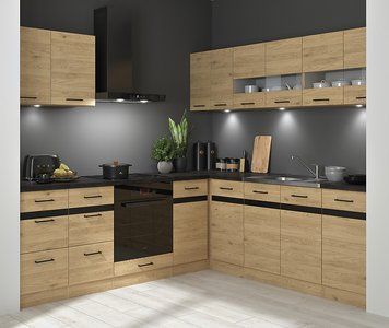 Угловая кухня 220x240 см Junona Line BRW, кухонный угловой гарнитур 2.2x2.4 м Black Red White дуб бернштайн фото - Купить Кухни BLACK RED WHITE в эпицентре мебели GerborDesign.com.ua
