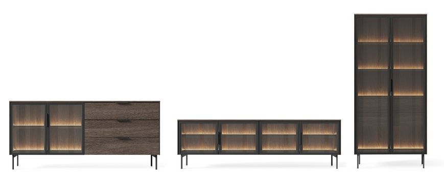 Витрина высокая с подсветкой Perfect Home Луми / Lumi 2D2S/91 2-дверная с 2 ящиками Дуб Дунин фото - Купить Витрины PERFECT HOME в эпицентре мебели GerborDesign.com.ua